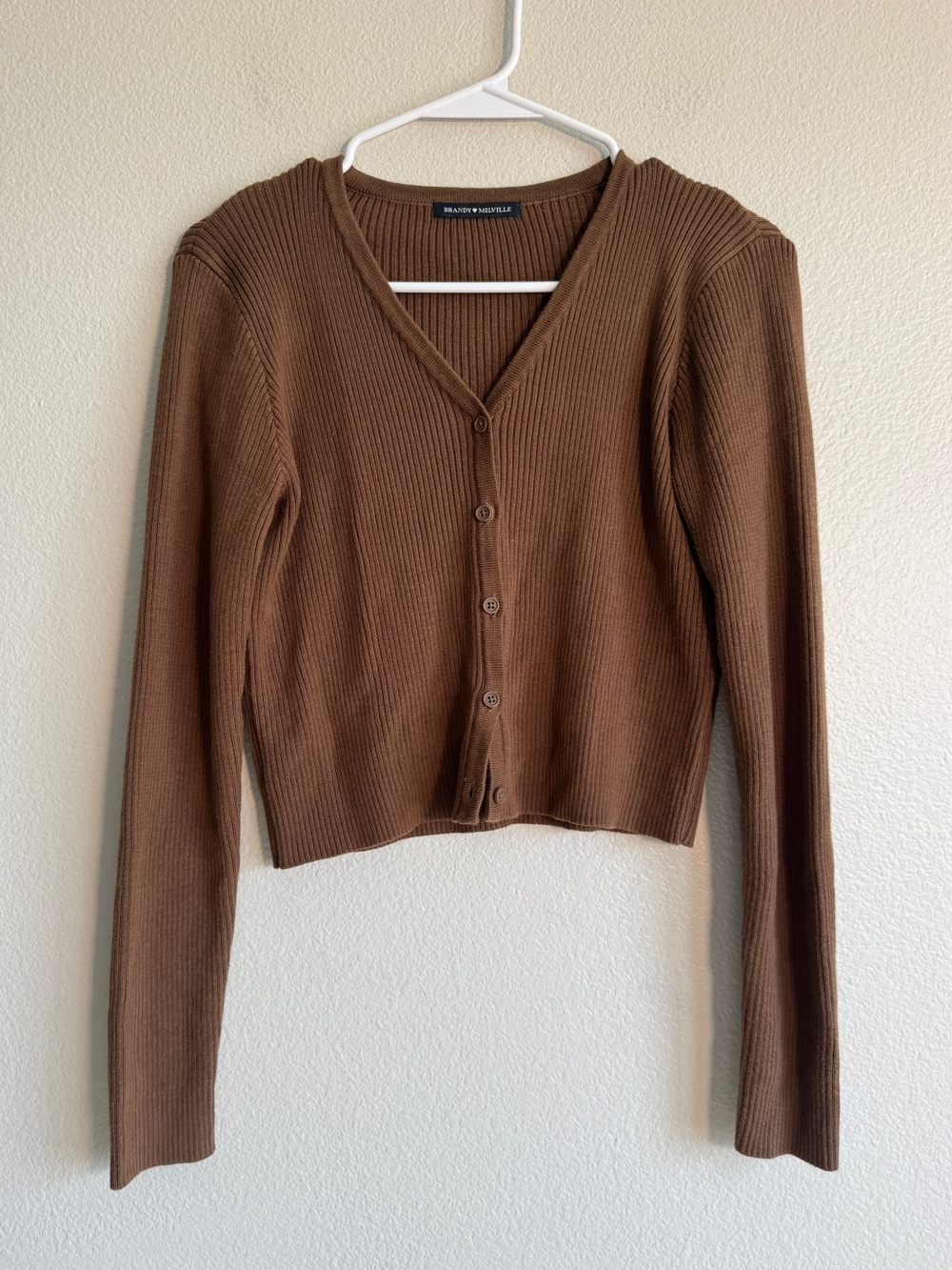 Brandy Melville Ribbed Button Cardigan in Brown - OS